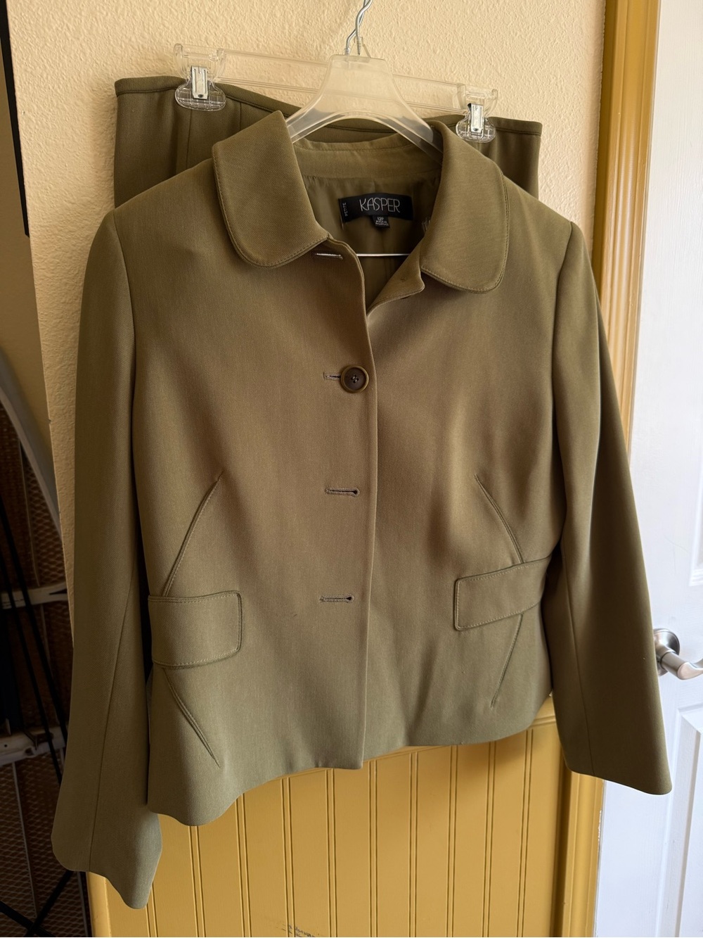 Kasper Olive Green Women's Tailored Button Jacket and Skirt Suit (2 piece)